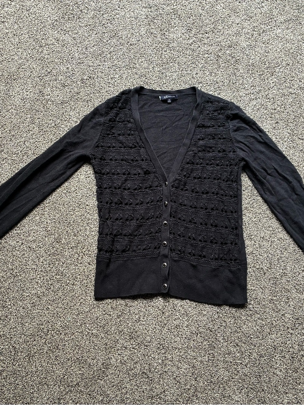 Anne Klein Women’s Black V-Neck Crochet Detail Cardigan, Size Medium